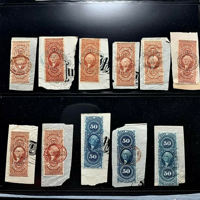 WCstamps: U.S. Lot Of (68) Revenues Tied On Pieces