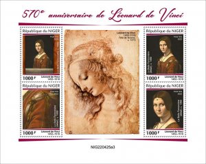 NIGER - 2022 - Leonardo da Vinci - Perf 4v Sheet - Mint Never Hinged