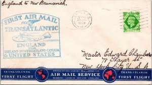 England 1939 - PAA Airmail Transatlantic - London, FS To New Brunswick - F72085