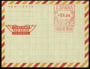 Spain #74 Aerogramme 6.00p Postage Cover Europe Airmail 1959 Mint