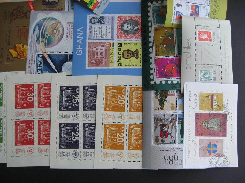 Scrap pile of 22 various nicer WW SS souvenir sheets mixed condition,what lurks?