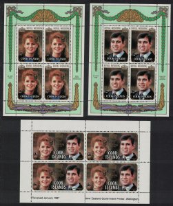 Cook Is. Royal Wedding Prince Andrew Sheetlets Revalued 1987 MNH SG#1147-1149