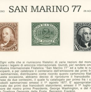 San Marino 1977 Philatelic Stamp Exhibition Vignette Souvenir Card USPS