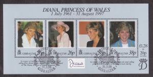 Gibraltar # 754, Princess Diana Souvenir Sheet Used Half Cat