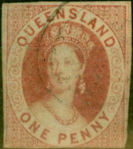 Queensland 1860 1d Carmine-Rose SG1 Fine Used 3 Margins