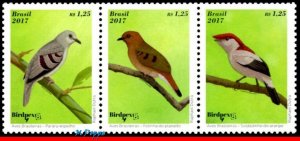 3352 BRAZIL 2017 BRAZILIAN BIRDS, ENDANGERED, BIRDPEX 8, RHM C-3691-93, SET MNH