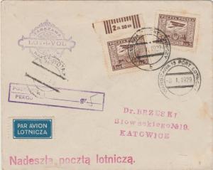 POLOGNE / POLAND 1929 (Jan 8) Scarce 1st Air Mail Flight Cover WARSAW-KATOWICE