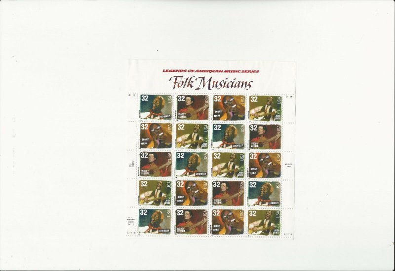 US Stamps/Postage/Sheets Sc #3215a Folk Musicians MNH F-VF OG FV 6.40