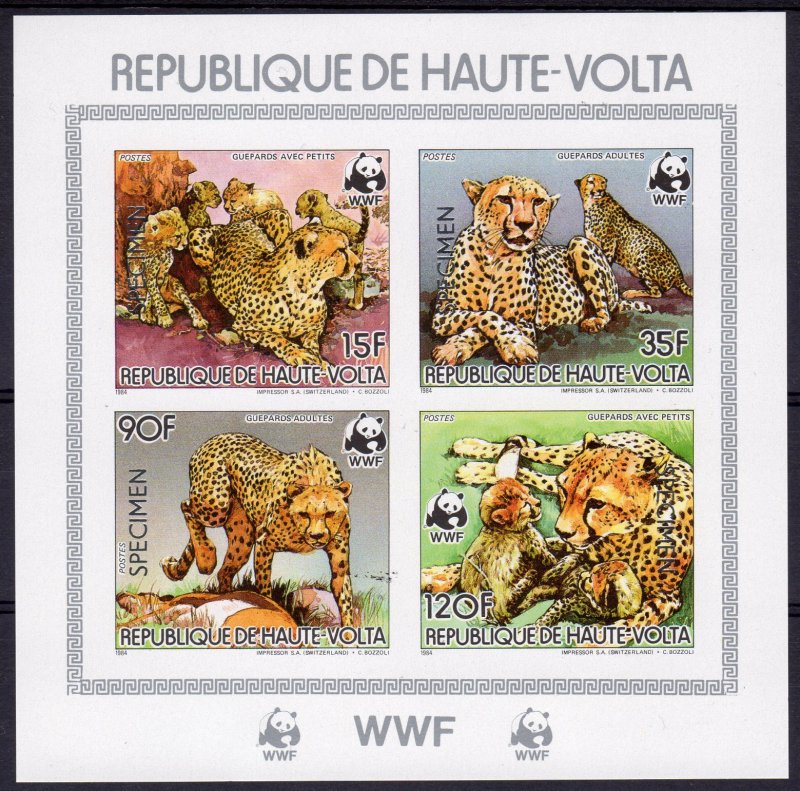 Upper-Volta (Burkina Faso) 1984 WWF Cheetah S/S SPECIMEN Imperforated MNH