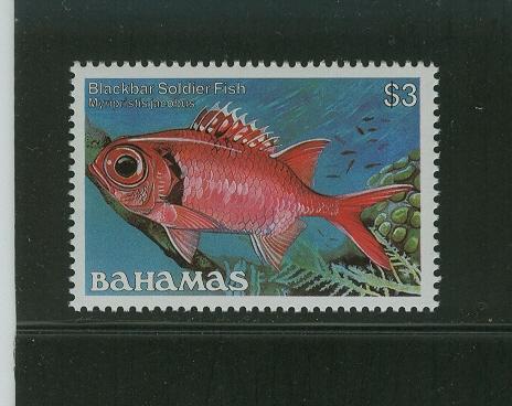 BAHAMAS 1986 $3 BLACK BARRED SOLIDERFISH REEF FISH MNH