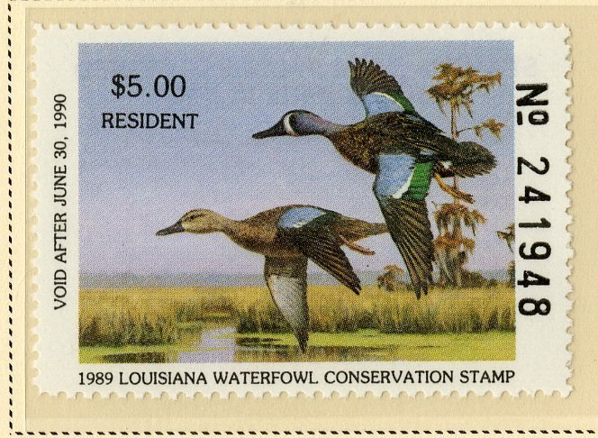 US LA1 LOUISIANA RESIDENT STATE DUCK STAMP 1989 MNH SCV $10.00 BIN $5.00