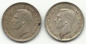 Australia SILVER Coins 3 Pence Yr. 1942D, 43D #CN572