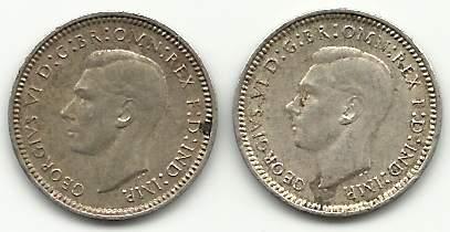 Australia SILVER Coins 3 Pence Yr. 1942D, 43D #CN572