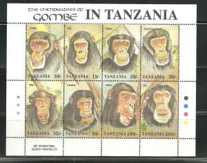 Tanzania 876 A-H MNH sheet Chimpanzees of Gombe SCV 12.00