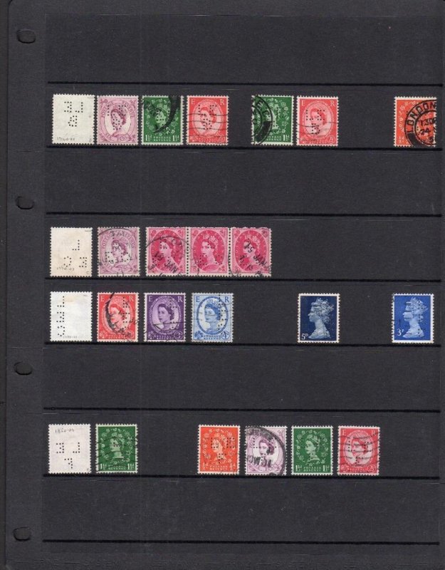 COLLECTION OF QE2 PERFINS ON DOUBLE-SIDED PAGE (PRE-DECIMAL & DECIMAL) 