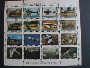 ​UMM AL QIWAIN-1973 WORLD FAMOUS OLD AND NEW PLANES CTO MINI SHEET VERY FINE
