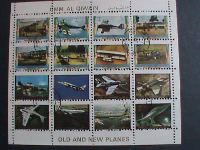 ​UMM AL QIWAIN-1973 WORLD FAMOUS OLD AND NEW PLANES CTO MINI SHEET VERY FINE