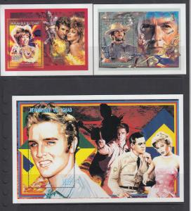 Chad Sc 656-670A MNH. 1996 Entertainers souv sheets, Elvis, Marley, Lennon, VF+