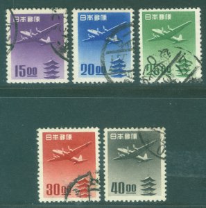 JAPAN  1951  Plane & PAGODA sen unit set   Sk# A11-15  used  b)