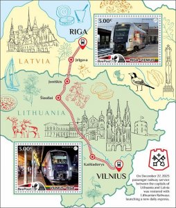 BEEPOST LITHUANIA - 2024 - Vilna-Riga Trains-Perf Souv Sheet-M N H-Private Issue