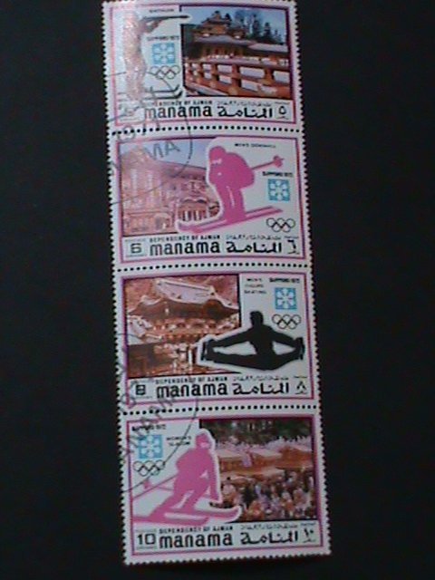 MANAMA-OLYMPIC GAMES SAPPORO'72 JAPAN-STRIP-CTO FANCY CANCEL-VF LAST ONE