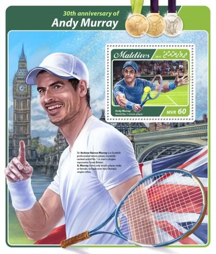 MALDIVES - 2017 - Andy Murray, Tennis, 30th Birthday - Perf Souv Sheet - MNH