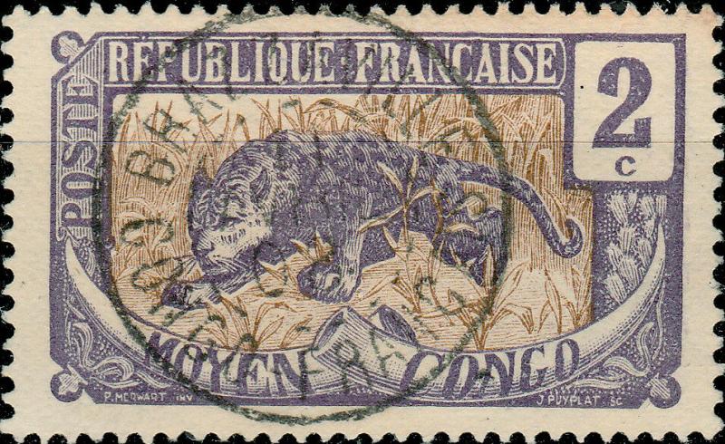 CONGO - 1908 CAD  BRAZZAVILLE / CONGO FRANÇAIS  SUR 2c Panthère Yv.49 / Mi.2