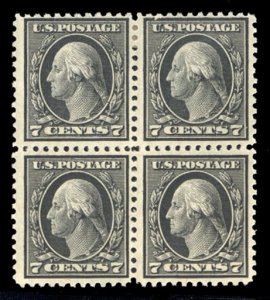 United States, 1910-30 #507 Cat$158, 1917 7c black, block of four, top stamps...