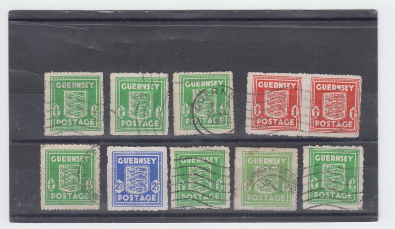 Guernsey 1942 Arms (x10) Various shades etc. Good/Fine used