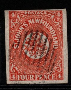 NEWFOUNDLAND SG12 1860 4d ORANGE-VERMILION BPA CERT USED THINNED