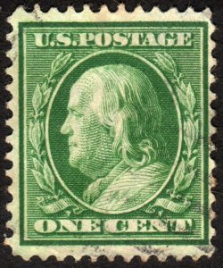 1908, US 1c, Franklin, Used, Light cancel, Sc 331