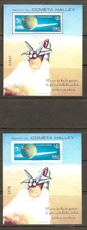 Chili Sc 702 NH Perf and Imperf SOUVENIR SHEETS of 1985 - Space - Cometa Haley