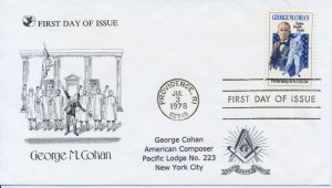 #1756 George M. Cohan Masonic MH add on / Readers Digest Cachet First day cover