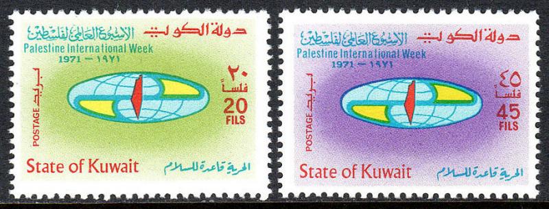 Kuwait 525-526, MNH. Intl. Palestine Week. Globe, Map of Palestine, 1971