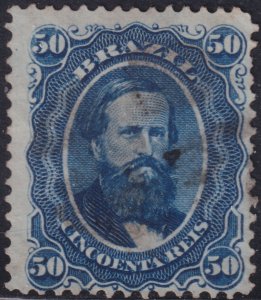 Brazil 1866 #56a vf-u 50r Blue on Bluish paper