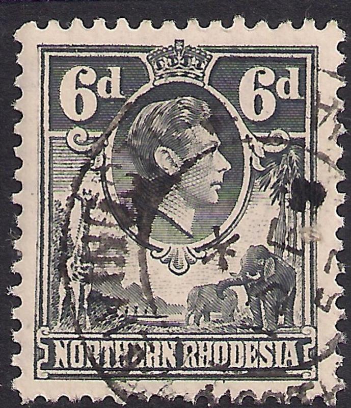 Northern Rhodesia 1938 - 52 KGV1 6d Grey SG 38 ( L1159 )