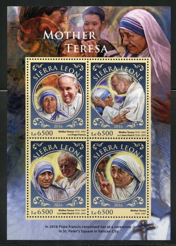 SIERRA LEONE 2016 MOTHER TERESA SHEET MINT NH