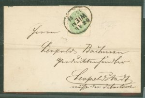 Austria 13 Sc 13 (3kr green) pays city letter rate horizontal crease.