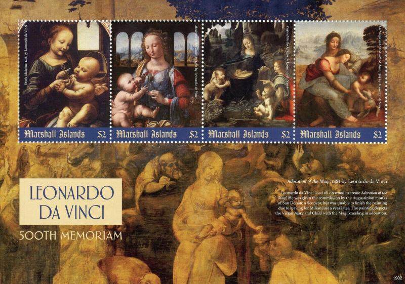 Marshall Islands Art Stamps 2019 MNH Leonardo Da Vinci Madonna Paintings 4v M/S