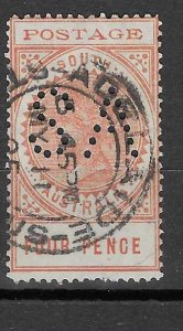 Australian States-South Australia #122 4p  Swan (U) perfin CV $5.00