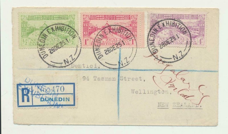 NEW ZEALAND 1925 DUNEDIN EXHIBITION SET ON REG COVER EXHIBITION H/S TO WELLING