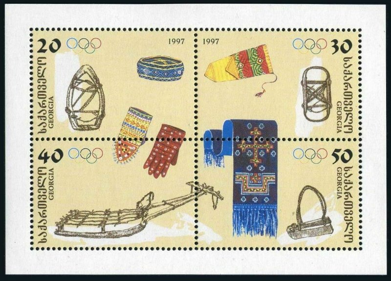 Georgia 177 ad,179 sheets,MNH. Olympics Nagano 1998.Hand-made winter apparel, 