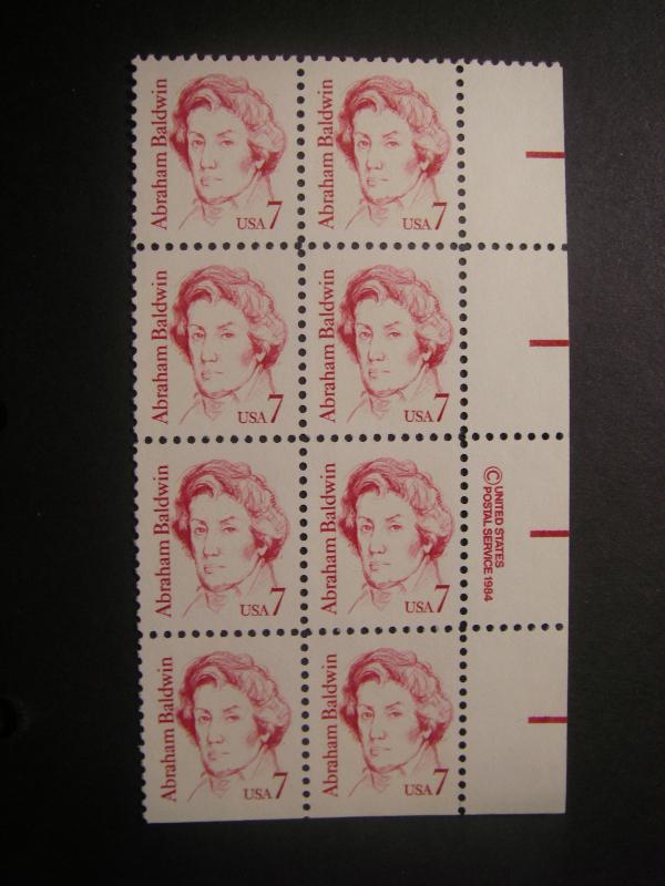 Scott 1850, 7c Abraham Baldwin, Copy Block of 8 RM SE, MNH Great Americans