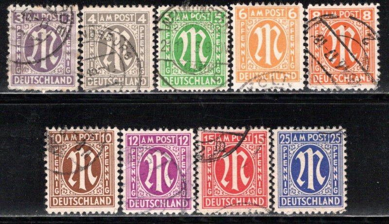 Germany AM Post Scott # 3N2a - 3N13a, used, cpl. set