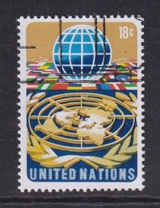 United Nations  New York  #251 cancelled 1974 globe , flags  18c