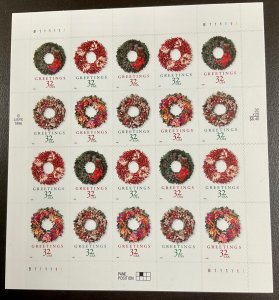 3249-3252     Christmas Wreaths    MNH 32 c Sheet of 20 FV $6.40   1998