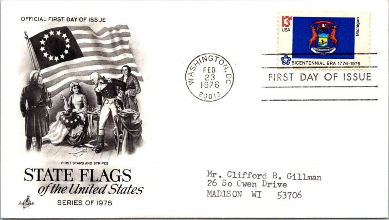 FDC 1976 SC #1682 Artcraft Cachet, Michigan - Washington DC - Single - J1347