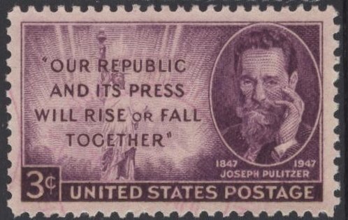 US 946 (used, 2021 cancel) 3¢ Joseph Pulitzer (1947)