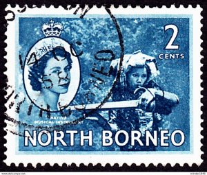 NORTH BORNEO 1956 QEII 2c Blue SG373 Used