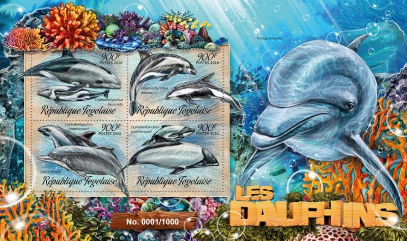 TOGO 2016 SHEET DOLPHINS MARINE LIFE tg16206a